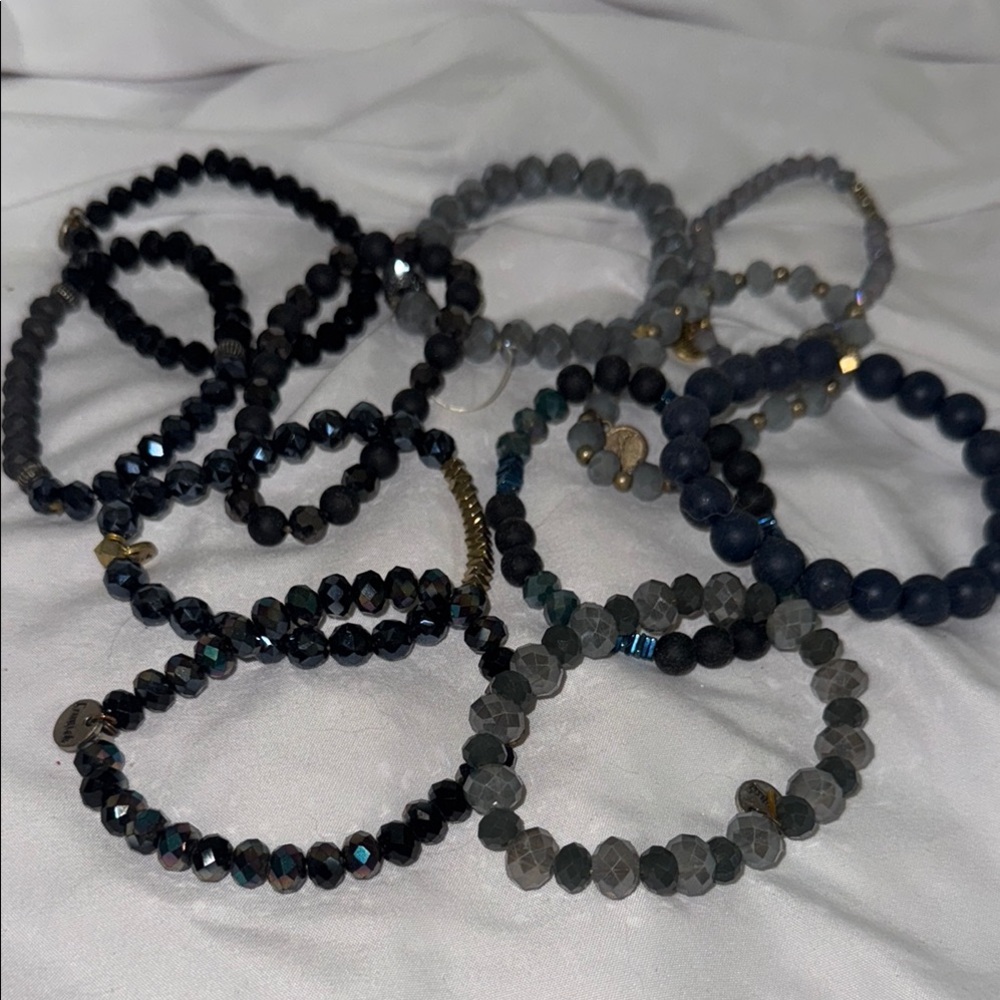 Erimish Black and Gray Beaded Bracelet Set